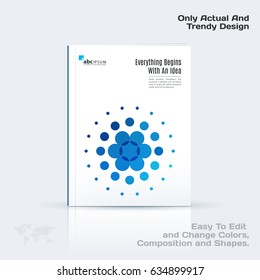 Business abstract vector template. Brochure design, cover modern layout, annual report, poster, flyer in A4 with blue geometric shapes for tech, science, market with light background.
