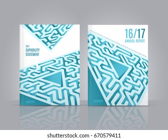 Business abstract vector template. Brochure design, cover modern layout, annual report, poster, flyer in A4 with 3D labyrinth in the form of a pyramid, geometric design for tech, science, market