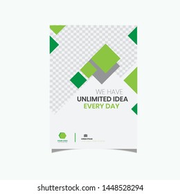 Business abstract vector template. Flayer design, cover modern layout, annual report, poster, flyer in A4 with green color rectangle, geometric shapes for tech, science, market with light background