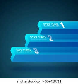 Business abstract web template with horizontal blue geometric bars and three steps isolated vector illustration