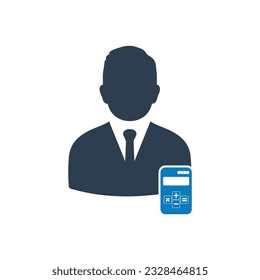 Business Accountant Icon. With Businessman and Calculator Symbols. Editable Flat Vector Illustration.
