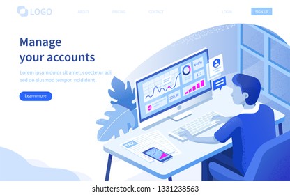 Business Accounting Concept. Can Use For Web Banner, Infographics, Hero Images. Flat Isometric Vector Illustration Isolated On White Background.