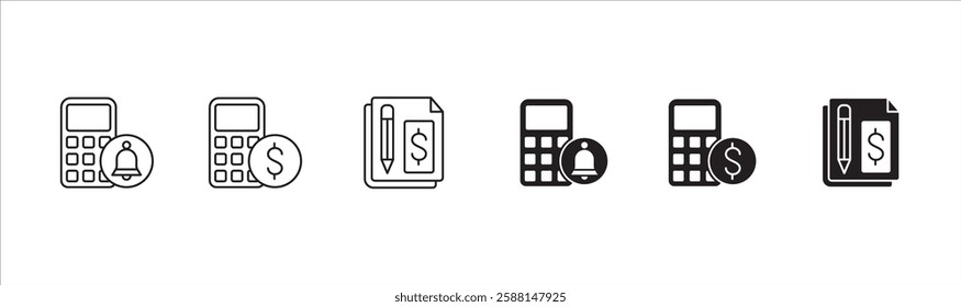 Business accounting icon set. Finance and calculation icons. Icons set contains symbol of accountant, salary, tax, billing, calculator, report, audit, balance, income, earnings, analysis, budget.