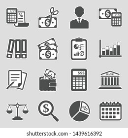 Business Accounting Icons. Sticker Design. Vector Illustration.