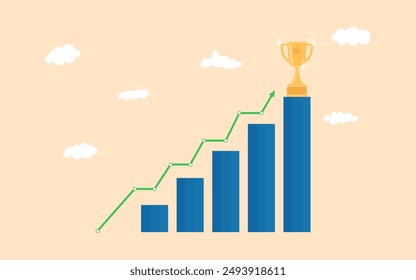 Negocio logra objetivo para ganar crecimiento a éxito concepto diagrama de Ilustración vectorial ganador copa carrera trabajo objetivo gráfico éxito logro