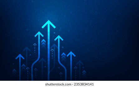 business achievement arrow up strategy to success on blue background. income profit and investment growth. stock market trading graph. vector illustration fantastic low poly design.