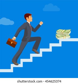 Business achievement, businessman attains success and reaches his aims, vector flat illustration