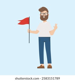 Business achievement and career success concept, leadership, professional growth, reaching goals. Vector flat illustration style.