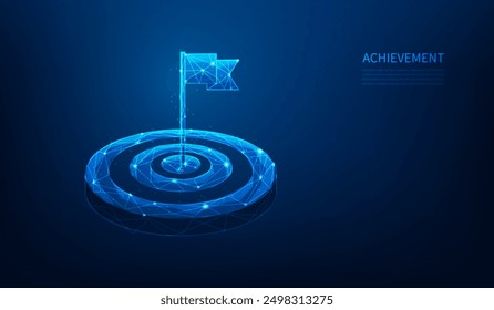 Business achievement goal target on blue background. Dart in bullseye on dartboard low poly wireframe. vector illustration fantastic .