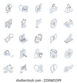 Business and Achievement Outline Isometric Icons 

