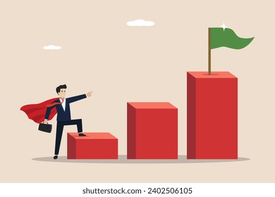 Business achievement, target success or career growth concept, super hero entrepreneur ambitious towards the point of success.