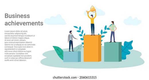Business achievements.People celebrate the victory in the business competition.Poster in business style.Vector illustration.