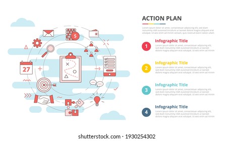 concepto de plan de acción de negocios para banner de plantilla de infografía con información de lista de cuatro puntos