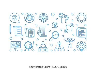 Business Action Plan creative banner. Vector horizontal illustration in thin line style on white background