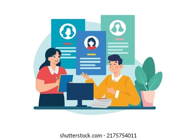 Illustrationskonzept für Geschäftsaktivitäten. Flache Illustration einzeln auf weißem Hintergrund