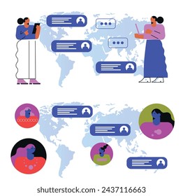 Business activities. Team man and woman talk, discussion together. Vector flat illustration.