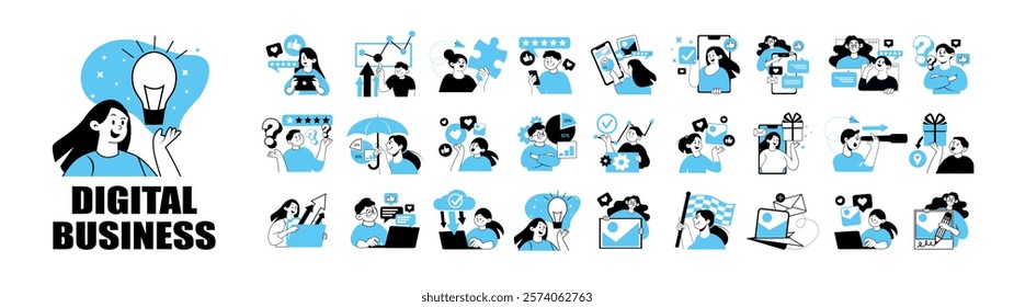 business activities of young entrepreneurs illustration set concept 