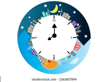 Reloj de actividad comercial. Zona horaria en la civilización 