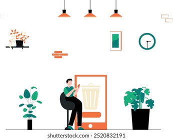 Business Activity Concept - Vector Illustration of a Professional Man Engaged in Various Office Tasks and Responsibilities.