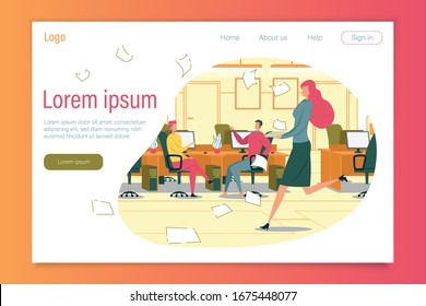 Business Activity and Entrepreneurship, Successful Company Management. Business People, Men and Women Cartoon Characters very Busy and Productively Working in Office. Flat Vector Illustration.