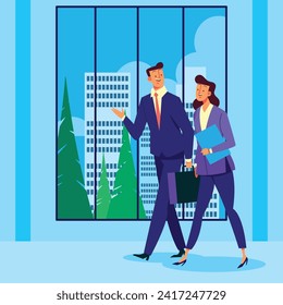 Business Activity interaction people in the office flat illustration