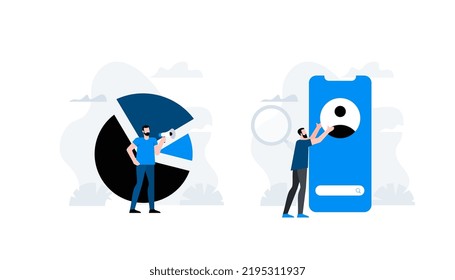 Business activity. Man with megaphone and near mobile phone. Flat vector illustration. Animation ready duik friendly.