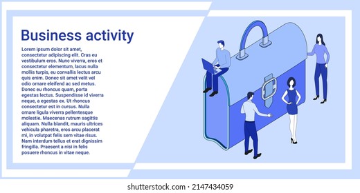 Geschäftstätigkeit.Die Leute arbeiten, lösen geschäftliche Probleme.Eine Illustration im Stil der Landing-Page ist blau.