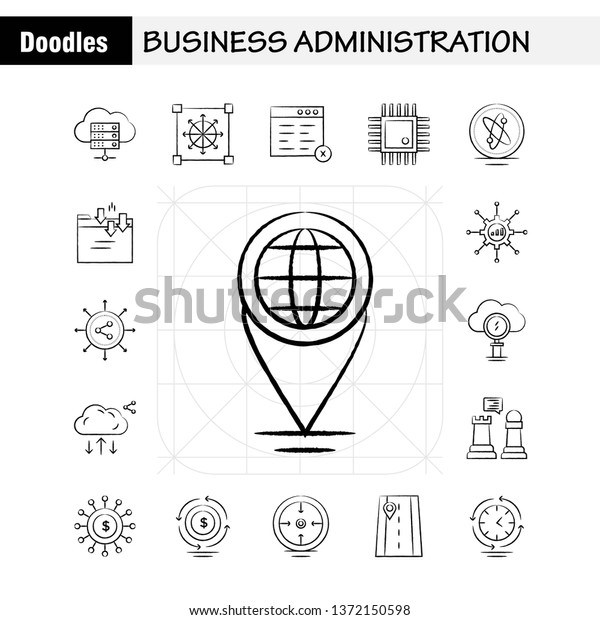 Business Administration Hand Drawn Icons Set\
For Infographics, Mobile UX/UI Kit And Print Design. Include:\
Target, Focus, Arrow, Direction, Document, File, Globe, Internet,\
Collection Modern\
Infograph