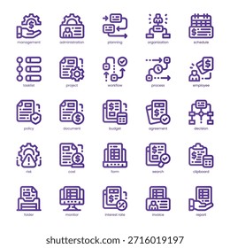 Business Administration Icon pack para seu site, celular, apresentação e design de logotipo. Business Administration Projeto básico de cores da linha de ícone. Ilustração de gráficos vetoriais e traçado editável.