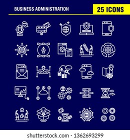 Business Administration Line Icons Set For Infographics, Mobile UX/UI Kit And Print Design. Include: Chess Setting, Gear, Setting, Board, Game, Credit Card, Eps 10 - Vector