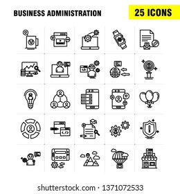 Business Administration Line Icons Set For Infographics, Mobile UX/UI Kit And Print Design. Include: Monitor, Computer, Screen, Search, Avatar, Gear, Website, Engine, Eps 10 - Vector