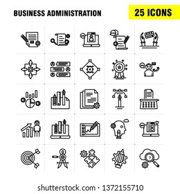 Business Administration Line Icons Set For Infographics, Mobile UX/UI Kit And Print Design. Include: Graph, Dollar, Business, Money, Gear, Setting, Pencil, Writing, Eps 10 - Vector