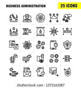 Business Administration Line Icons Set For Infographics, Mobile UX/UI Kit And Print Design. Include: Chess Setting, Gear, Setting, Board, Game, Credit Card, Eps 10 - Vector