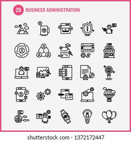 Business Administration Line Icons Set For Infographics, Mobile UX/UI Kit And Print Design. Include: Monitor, Computer, Screen, Search, Avatar, Gear, Website, Engine, Eps 10 - Vector