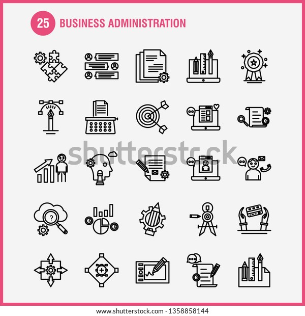 Business\
Administration Line Icons Set For Infographics, Mobile UX/UI Kit\
And Print Design. Include: Graph, Dollar, Business, Money, Gear,\
Setting, Pencil, Writing, Eps 10 -\
Vector