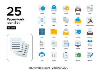 Business Administration and Paperwork. Files, Records, and Official Documents. Vector Illustration. Flat icon set