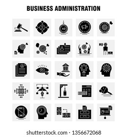 Business Administration Solid Glyph Icons Set For Infographics, Mobile UX/UI Kit And Print Design. Include: Document, File, Calculator, Text, Document, Profile, Cv, Time, Collection