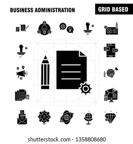 Business Administration Solid Glyph Icons Set For Infographics, Mobile UX/UI Kit And Print Design. Include: Classroom, Class, Education, School, Bulb, Idea, Clock, Award, Eps 10 - Vector