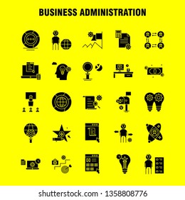 Business Administration Solid Glyph Icons Set For Infographics, Mobile UX/UI Kit And Print Design. Include: Chess Setting, Gear, Setting, Board, Game, Credit Card, Eps 10 - Vector