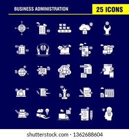 Business Administration Solid Glyph Icons Set For Infographics, Mobile UX/UI Kit And Print Design. Include: Book, Dart Game, Target, Focus, Collection Modern Infographic Logo and Pictogram. - Vector
