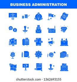Business Administration Solid Glyph Icons Set For Infographics, Mobile UX/UI Kit And Print Design. Include: Classroom, Class, Education, School, Bulb, Idea, Clock, Award, Eps 10 - Vector