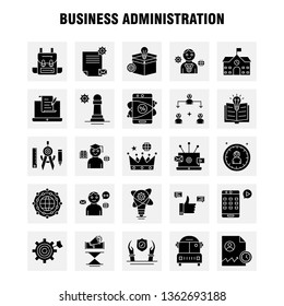 Business Administration Solid Glyph Icons Set For Infographics, Mobile UX/UI Kit And Print Design. Include: Basketball, Net, Basket, Game, Sports, Sound, Music, Volume, Eps 10 - Vector