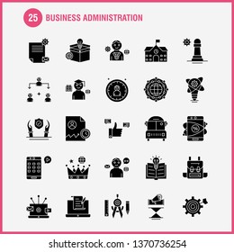 Business Administration Solid Glyph Icons Set For Infographics, Mobile UX/UI Kit And Print Design. Include: Basketball, Net, Basket, Game, Sports, Sound, Music, Volume, Eps 10 - Vector