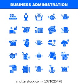 Business Administration Solid Glyph Icons Set For Infographics, Mobile UX/UI Kit And Print Design. Include: Book, Dart Game, Target, Focus, Collection Modern Infographic Logo and Pictogram. - Vector