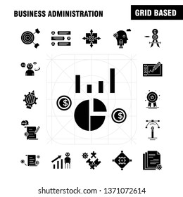 Business Administration Solid Glyph Icons Set For Infographics, Mobile UX/UI Kit And Print Design. Include: Protected Website, Website, Internet, Dollar, Mountains, Dollar, Pencil, Eps 10 - Vector
