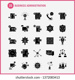 Business Administration Solid Glyph Icons Set For Infographics, Mobile UX/UI Kit And Print Design. Include: Internet Setting, Setting, Gear, Globe, Tshirt, Shirt, Sports Eps 10 - Vector