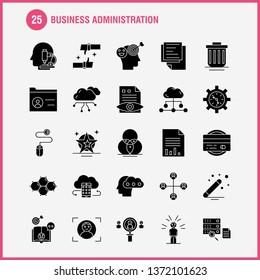 Business Administration Solid Glyph Icons Set For Infographics, Mobile UX/UI Kit And Print Design. Include: Graph, Chart, Pie Chart, Document, Hammer, Justice, Lawyer, Collection Modern Infographic Lo