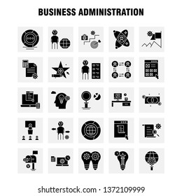 Business Administration Solid Glyph Icons Set For Infographics, Mobile UX/UI Kit And Print Design. Include: Chess Setting, Gear, Setting, Board, Game, Credit Card, Eps 10 - Vector