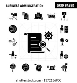 Business Administration Solid Glyph Icons Set For Infographics, Mobile UX/UI Kit And Print Design. Include: Chess Setting, Gear, Setting, Board, Game, Credit Card, Eps 10 - Vector