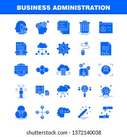 Business Administration Solid Glyph Icons Set For Infographics, Mobile UX/UI Kit And Print Design. Include: Graph, Chart, Pie Chart, Document, Hammer, Justice, Lawyer, Collection Modern Infographic Lo